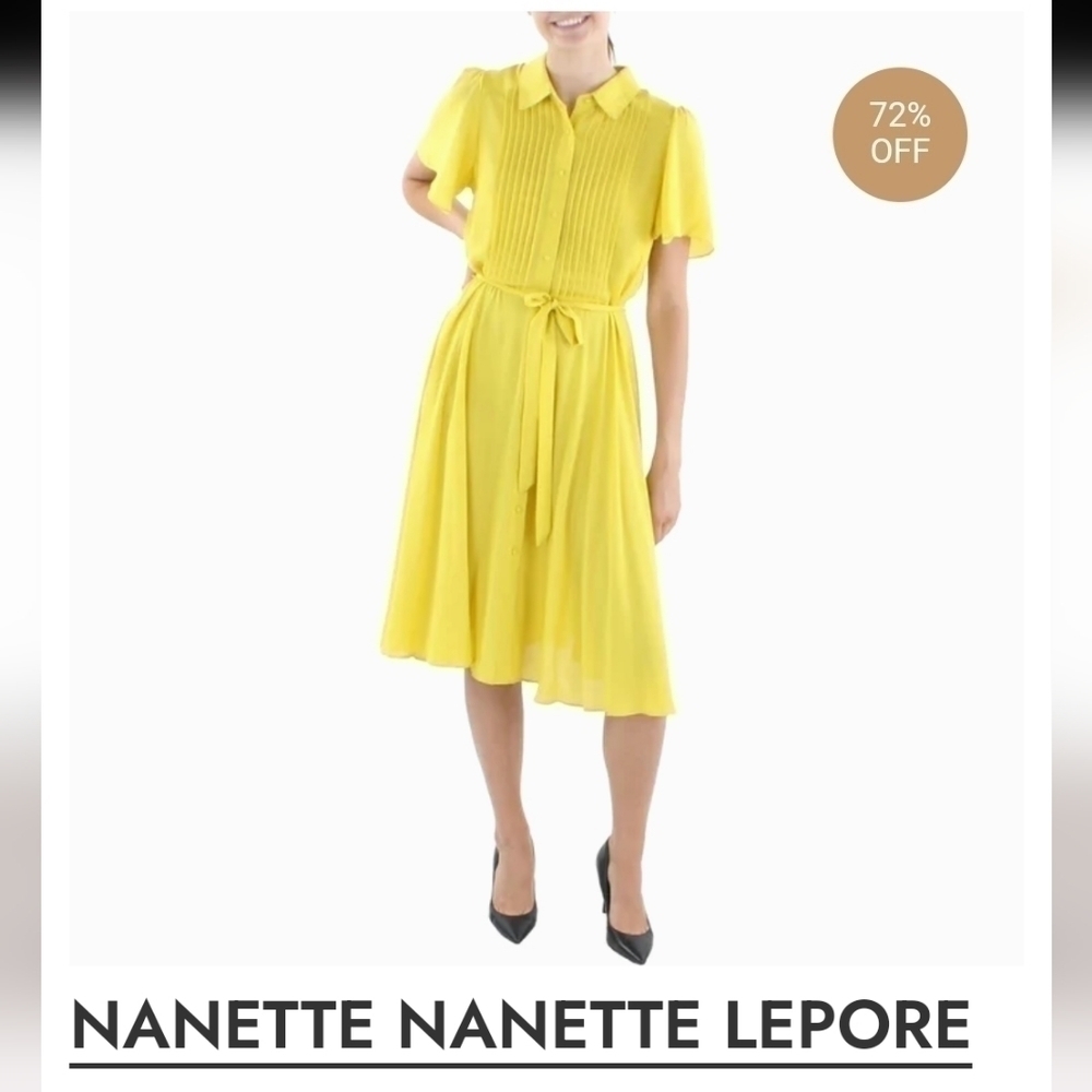 Nanette Lepore Belted Midi shirt dress yellow size 8